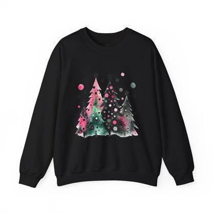 Christmas Tree Crewneck Sweatshirt — Watercolor Holiday Trees Graphic