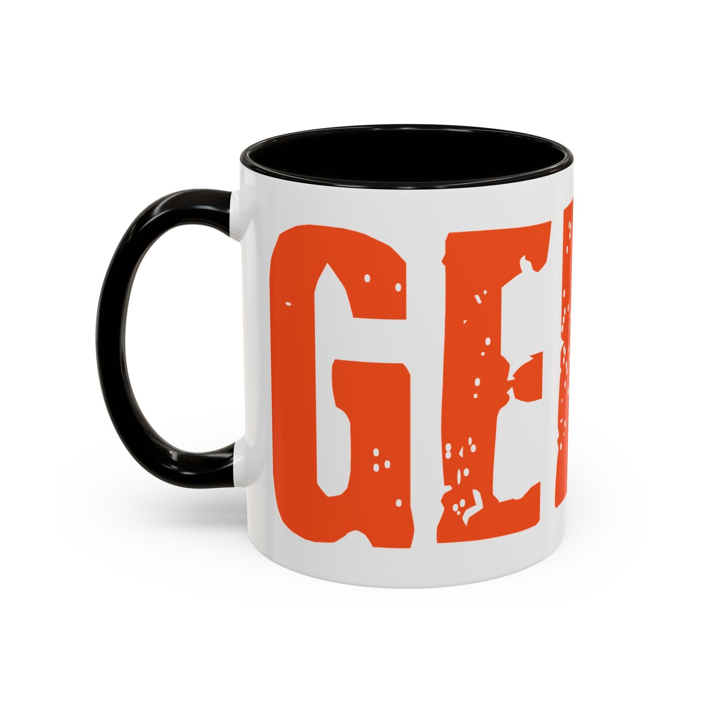 Mug — Bold Distressed Orange Text Coffee Cup (11oz/15oz)