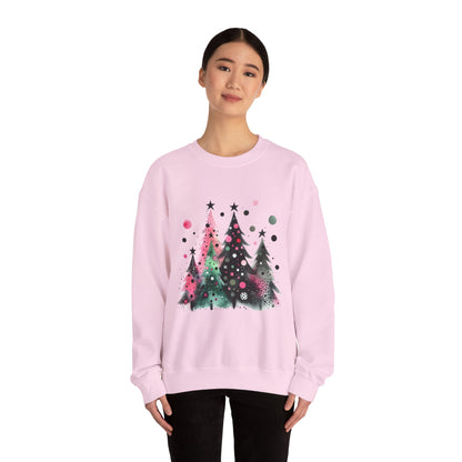 Christmas Tree Crewneck Sweatshirt — Watercolor Holiday Trees Graphic