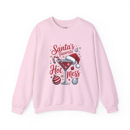 Crewneck Sweatshirt — "Santa's Favorite Hot Mess" Christmas Holiday Sweatshirt