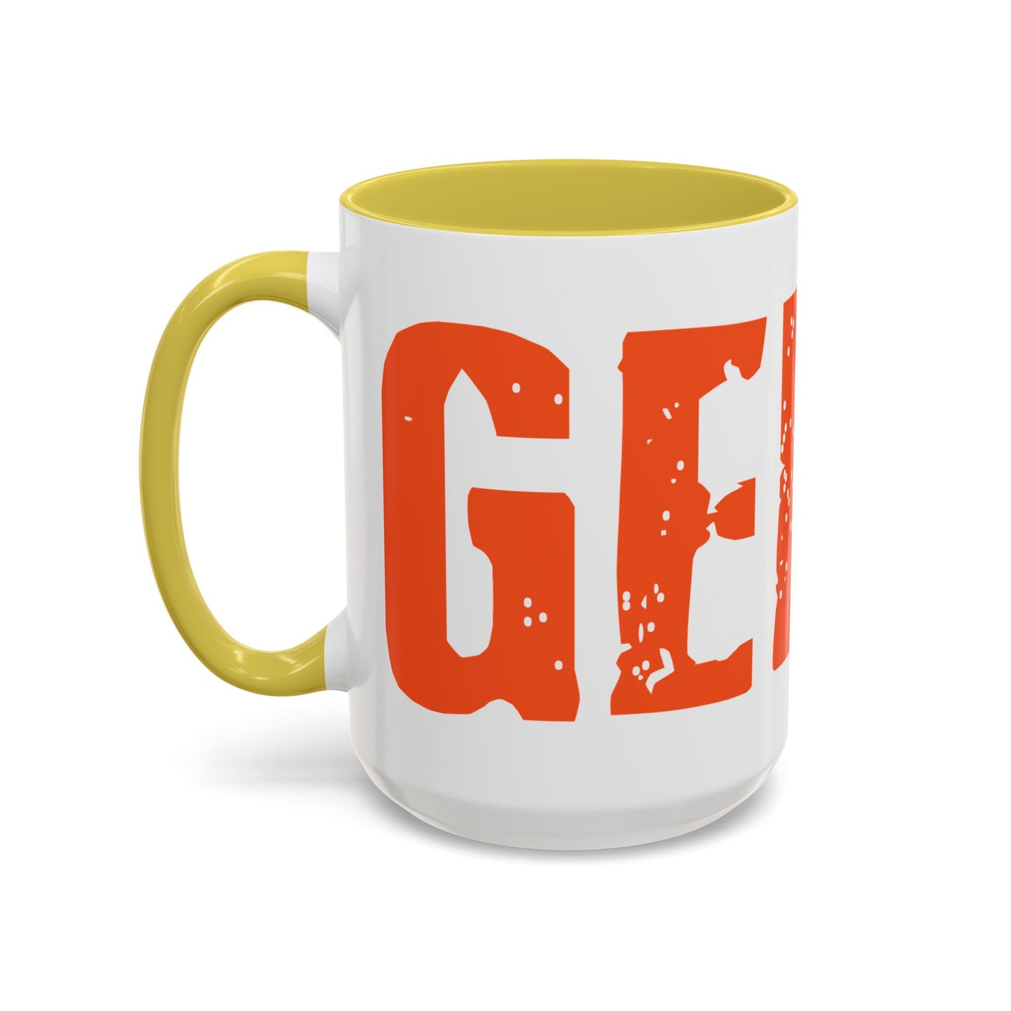 Mug — Bold Distressed Orange Text Coffee Cup (11oz/15oz)