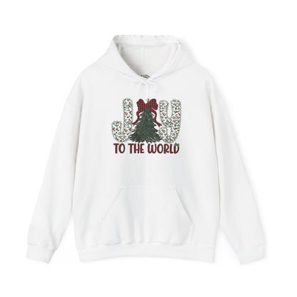 Joy To The World Christmas Hoodie — Festive Tree & Bow Holiday Sweatshirt