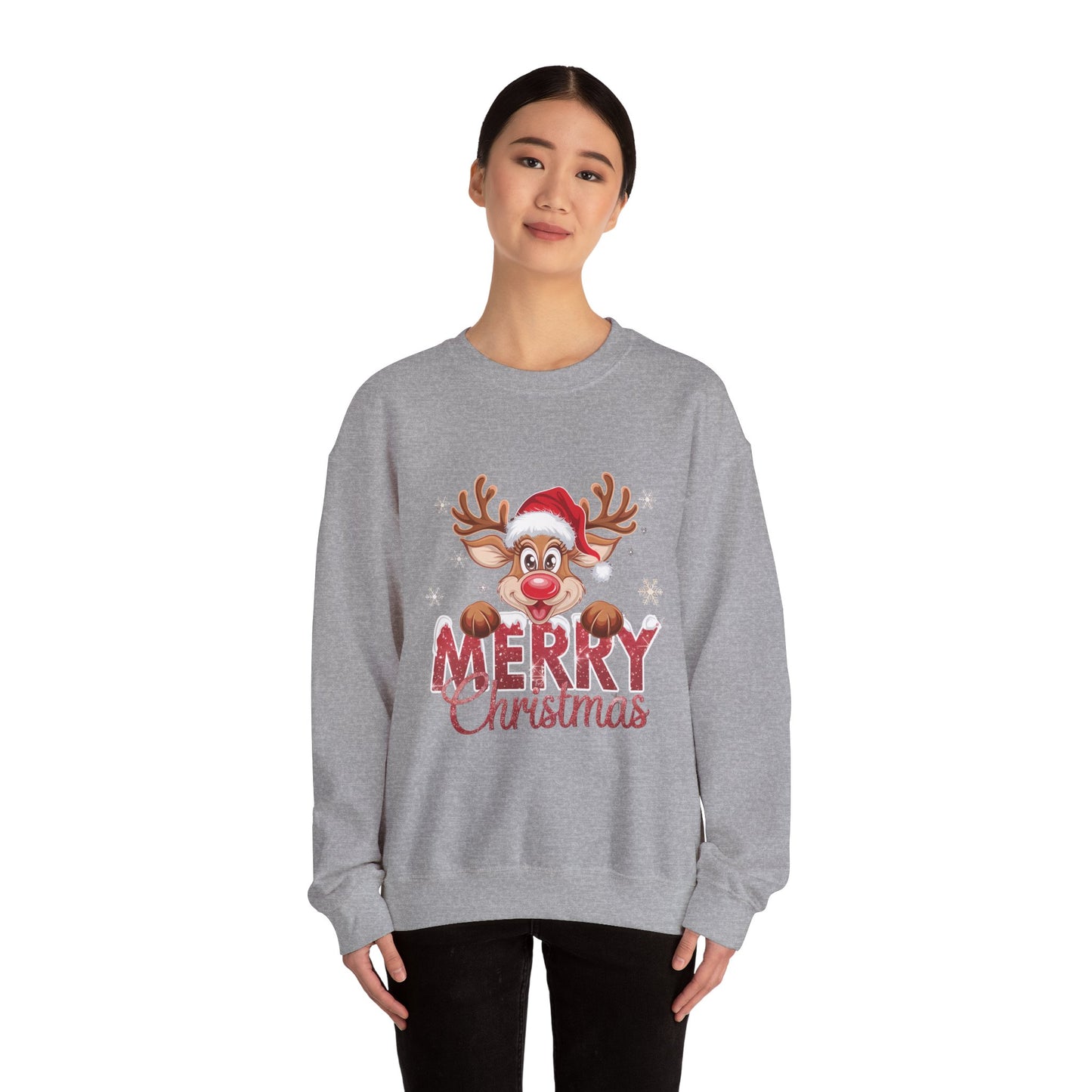 Christmas Reindeer Crewneck Sweatshirt — 'Merry Christmas' Holiday Pullover