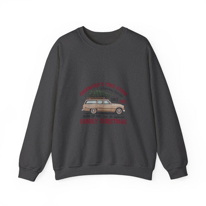 Family Christmas Sweatshirt — Croswold’s Tree Farm Vintage Station Wagon Design