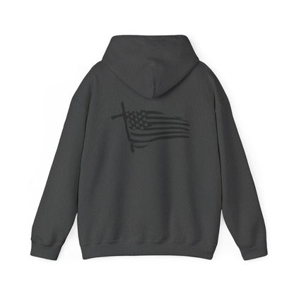 Patriotic Raccoon Hoodie — Black Flag Cross Design