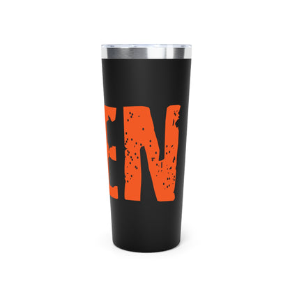 Tumbler — Black 22oz Insulated Travel Cup with Bold Distressed Orange Text